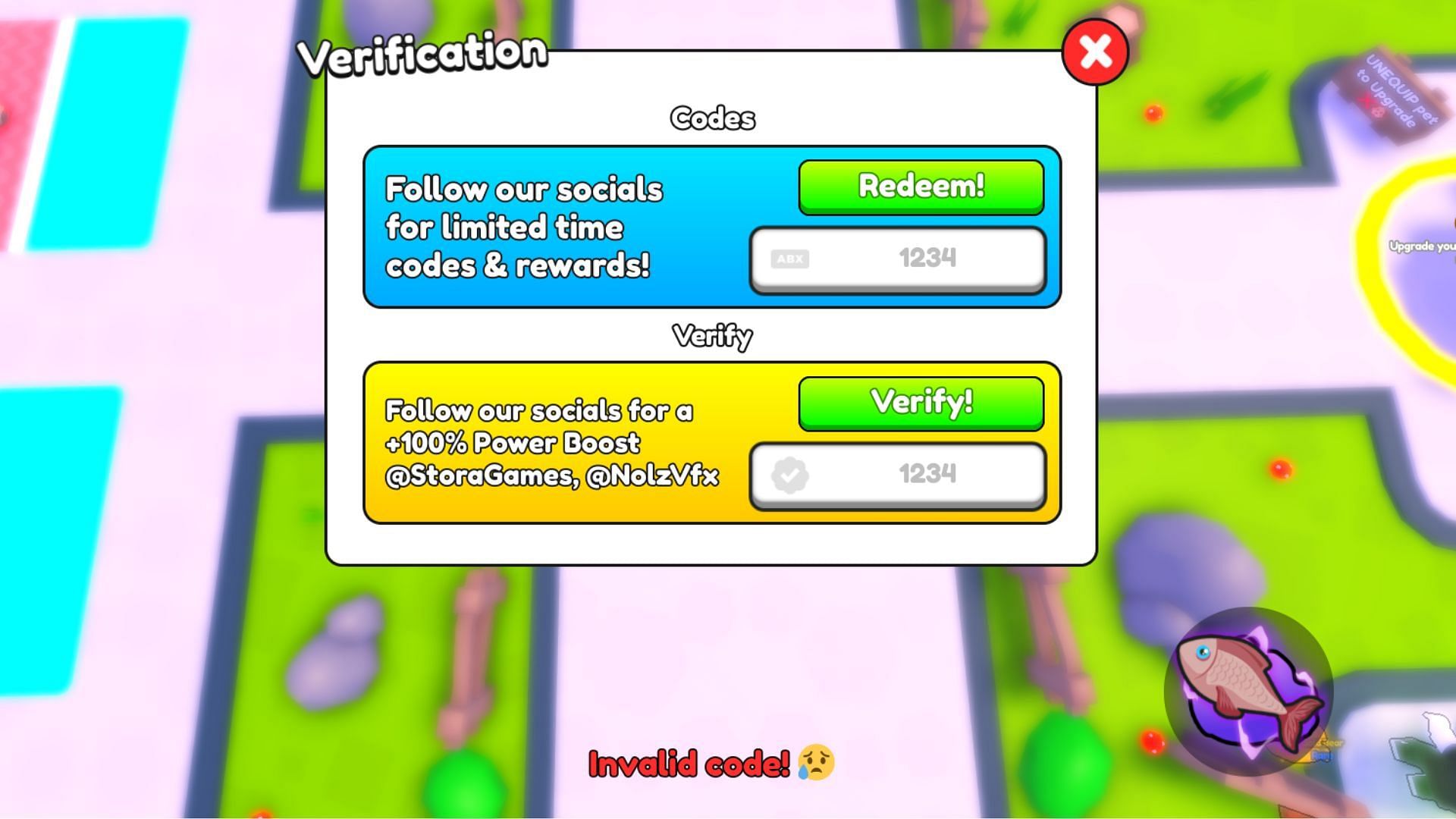 Fish Slap invalid code issue (Image via Roblox)